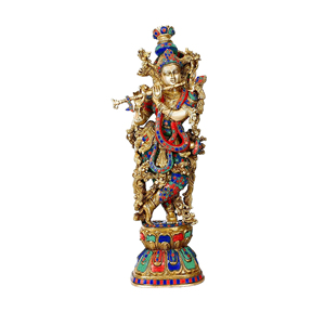 Grand Radha Lord Krishna Idol God Murti Home Decor Outdoor Thanksgiving Puja Room Diwali Cadeaux pour les parents Sculptures de 29 pouces - Product Image 1