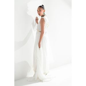 Conjunto de traje de tela Schiffli sin coser de 3 piezas en color blanco para mujer - Product Image 1