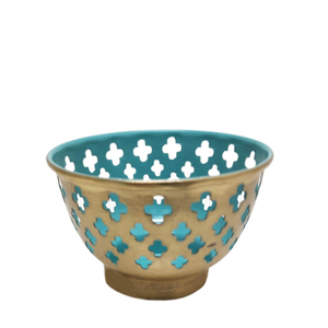 Set of 2 Medium Iron Round Serving <b>Bowl</b> <b>Blue</b> & Brown Color Modern Design Salad <b>Bowl</b> Serving Tray for Dinnerware - Product Image 5