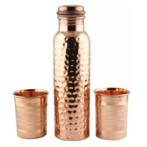 Bouteille en cuivre pur fini martelé avec 2 verres en cuivre pour l'eau potable, le bureau et l'école - Product Image 1