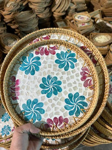 Wholesale Handmade Bamboo Serving Tray Eco Friendly Woven Rattan Square Rectangle Inlaid - Product Image 5