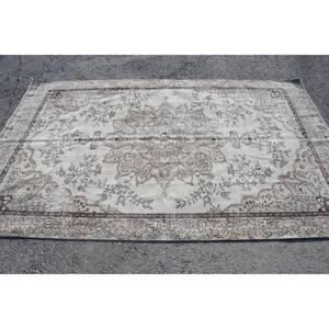 Tapis Vintage en Laine Fait à la Main 5.3X8.9 pieds Grande Surface Rectangle Beige Marron Patchwork Motif 10mm Latex pour Couloir Chambre Décor - Product Image 3