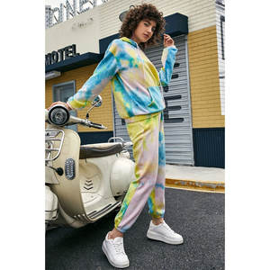 Ensemble de survêtement Tie Dye pour femmes 100% coton pull à capuche et pantalons de survêtement ensemble de salon et de vêtements de sport de haute qualité - Product Image 1