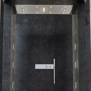 Cabezal de ducha de techo LED con instalación empotrada Cascada Rectangular de acero inoxidable para baño y uso doméstico - Product Image 1