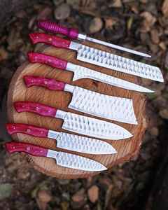 Juego de Cuchillos de Chef de Acero con Alto Contenido de Carbono, 7 Piezas, Hechos a Mano, con Mango de Madera, para Uso en Restaurantes, Incluye Bolsa de Cuero, Cuchillos para Cortar Carne - Product Image 3