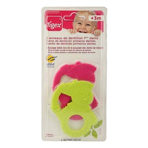 Anillo de dentición Tigex Baby Mousse para los primeros dientes - Verde y Rosa - Product Image 2