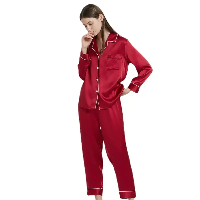 Vêtements de nuit Pyjamas en soie de luxe personnalisés Vêtements de nuit Pyjamas en soie pour couple Ensemble pour hommes et femmes Vêtements de nuit en soie