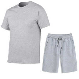 New Men's Casual Solid Tracksuit <b>Set</b> 2-Piece Breathable 100% Cotton <b>Knitted</b> Short Sleeve T-Shirt & Shorts - Product Image 6