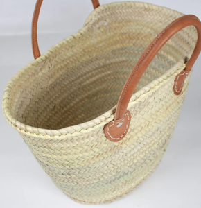 <b>Medium</b> FRENCH Market Basket with a Leather Fruit Basket, Straw Bag - Product Image 3