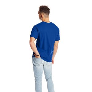100% coton. Chemise de base pour homme à col rond de couleur unie, T-shirt à manches courtes décontracté respirant et évacuant l'humidité. S-3XL - Product Image 3