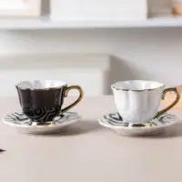 Tazas y platillos de café latte con borde dorado de lujo, tazas y platillos de té estampados personalizados, de estilo de Oriente Medio, venta al por mayor