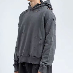 เสื้อฮู้ดดี้ผ้าฝ้ายแท้ 100% สไตล์วินเทจ ทรงปกติ ขาดๆ แบบดิสเทรส น้ำหนักมาก ใส่สบาย อุ่น แฟชั่นฤดูหนาว ขายส่ง OEM - Product Image 3