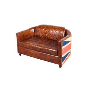 Sofá Vintage de 2 Plazas con Diseño de la Bandera Británica, Tapizado en Cuero y Lona, con Estructura de Madera - Product Image 3
