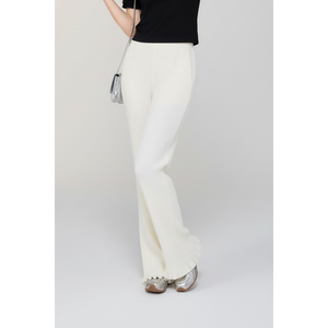 Pantalon large en maille côtelée respirant et coupe-vent de haute qualité pour femmes, écologique, à ourlet en feuille de laitue, tendance - Product Image 1