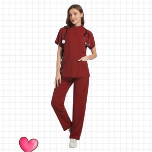 Femmes multicolore à manches courtes col en v hauts pantalons infirmière uniforme costume avec accessoires pour le travail médical pour animaux de compagnie pour les vêtements de travail hospitaliers - Product Image 4