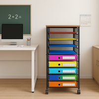 Chariot mobile de rangement pour études et livres à 12 niveaux avec chariot à roulettes en bois pour l'école, la bibliothèque et l'université