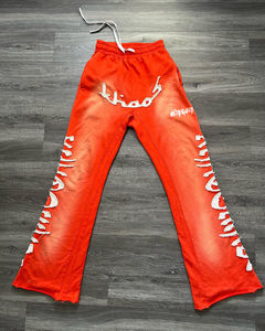 Écusson de broderie vieilli avec logo personnalisé OEM, pantalon de survêtement évasé lavé à l'acide avec coutures appliquées, pour hommes - Product Image 5