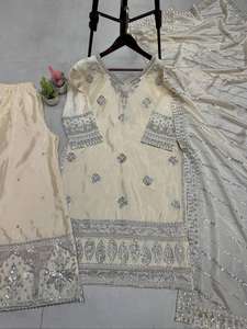 Attractive Chinon Sequence Embroidery Work Top <b>Sharara</b> With Dupatta Heavy Sequence Embroidery Work Top With Full Sleeve - Product Image 4