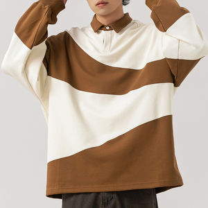 T-shirt polo décontracté 100% coton pour hommes de qualité supérieure à manches longues en tissu de toile à motif respirant et solide - Product Image 6