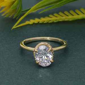 Estilo antiguo 1Ct corte ovalado VVS laboratorio cultivado diamante chapado en oro plata esterlina 925 doble Halo solitario anillo de compromiso para mujer - Product Image 1