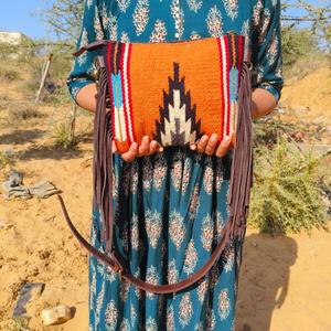 LW Western Stylish Saddled <b>Blanket</b> Tooled Leather Sling Bags High Quality Aztec Leather Crossbody Bags Vintage Multi Color Bags - Product Image 6