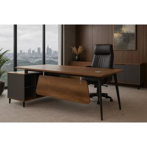 Escritorio Ejecutivo San Paulo Marrón-Antracita de 2 m, Escritorio de Gerente con Lateral Derecho para Edificio de Oficinas, Muebles de Oficina Duraderos de Melamina - Product Image 2