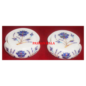 Handmade Pure White Marble Inlay Round Shape Flower Design <b>Coaster</b> <b>Set</b> for Home Decoration and Gifting Purpose Manufacturing - Product Image 1
