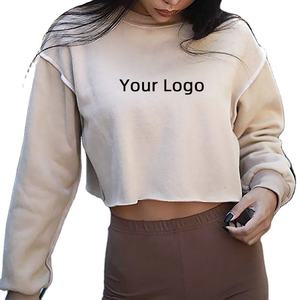 Sudadera con capucha recortada de invierno con logotipo personalizado 2026 para mujer, sudadera de punto de algodón de alta calidad con patrón sólido, Top corto de lana, sudadera OEM otoño - Product Image 1