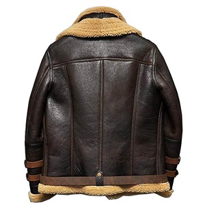 Veste en cuir pour hommes Café Marron Véritable Peau de Mouton Flight Sherpa Shearling Col en Fausse Fourrure Veste classique pour hommes, Peau de Mouton - Product Image 2