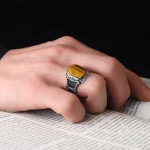 Anillo Masculino Azuris VALKH1113 de Plata de Ley 925 Estilo Otomano con Piedra Natural de Ágata Hecho a Mano en Turquía - Product Image 3