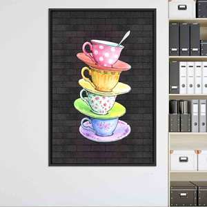 Tableau sur toile imprimé aux couleurs vives : scène de jardin floral abstrait, toile encadrée noire - Product Image 1