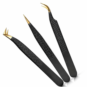 Premium Gold Stainless Steel Eyelash Tweezers Set 3PCS Straight Curved Volume <b>Lash</b> Extension Tool Anti Slip Smooth Tip - Product Image 1