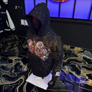 เสื้อฮู้ดพิมพ์ลายคริสตัลคุณภาพสูง พร้อมปักลายสำหรับผู้ชาย สไตล์สตรีทแวร์ ทรงโอเวอร์ไซส์ ซิปหน้า แต่งผ้าปะติด ล้างสีแบบแอซิดวอช - Product Image 5