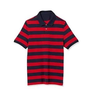 Heren Klassiek Fit 100% Katoenen Zachte Korte Mouwen Strip Poloshirt Aangepaste Kleuren In Mannen Polo T Shirts Met Strips