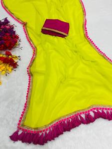 ส่าหรีลูกไม้มีขอบปักลายลูกไม้ตามแบบ - Product Image 4