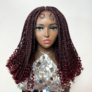 <span class=keywords><strong>Jennifer</strong></span> Court Avec Des Boucles Fermeture En Dentelle Perruques Courtes Tressées Perruques Pour Les Femmes Noires Boîte Tresse Perruque Couleur 99J - Product Image 4