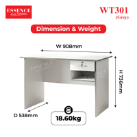 Vente directe usine : Table d'étude scolaire Essence WT301 grise avec tiroir à verrou coulissant, en aggloméré 15mm, construction MDF, surface PU, démontable