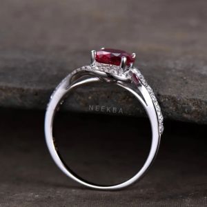 <b>Vintage</b> Art Deco Style 10K Solid <b>Gold</b> <b>Ring</b> 7 mm Round Cut Lab-Grown Ruby Curved Halo Engagement Wedding <b>Ring</b> for Gifts Parties - Product Image 4