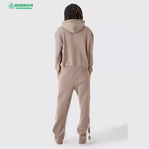 Ensemble de survêtement décontracté pour homme, beige, à capuche, manches longues, couleur unie, coupe ample, 2 pièces (sweat-shirt et pantalon) avec cordon de serrage - Product Image 2