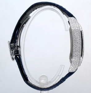 Montre sur mesure Bracelet en cuir bleu Fantaisie Cadran carré LAB Diamond Watch - Product Image 3