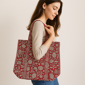 Vintage-Inspired <b>Quilted</b> Floral Tote Bag - Red Sustainable Chic <b>Handbag</b> - Product Image 1