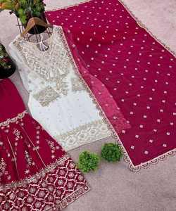 DERNIÈRE GEORGETTE BRODERIE SÉQUENCE TRAVAIL TOP SHARARA AVEC DUPATTA MARIAGE VÊTEMENT ETHNIQUE PRIX DE GROS - Product Image 6