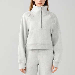 Sudadera con cuello alto y media cremallera para mujer Otoño/Invierno ropa exterior Casual correr cálido polar grueso deportes Hoodi - Product Image 4