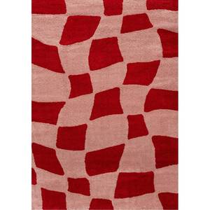 Alfombra Rectangular para Pasillo Joli a Cuadros Roja y Rosa, Fabricada a Máquina, de Poliéster, para Entrada - Product Image 1