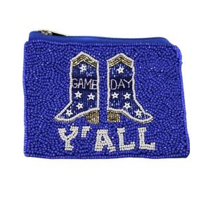 Green white Colour High Quality Cowboy Beaded <b>Pouch</b> Handcrafted Western <b>Mini</b> Coin Purse Zipper Closure Canvas Material - Product Image 6