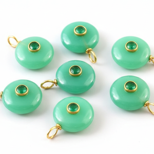 Pendentif en argent sterling 925 avec incrustation de chrysoprase naturelle, forme ronde, 15 mm, bijoux en pierres précieuses en vrac - Product Image 1