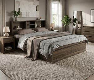 High Quality 2283 Modern Wood Double <b>Bed</b> <b>Frame</b> Storage Headboard Particle Board Bedstead With Drawers Natural Oak - Product Image 2