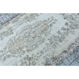 พรมตุรกีโบราณ ขนาด 5.6x9.5 ฟุต พรมลายตารางสีเทา ทำจากขนสัตว์ - Product Image 5
