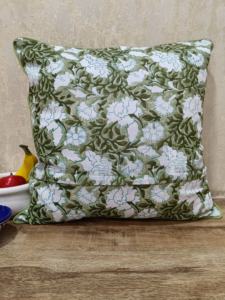 100% coton véritable bloc de main imprimé taie d'oreiller vert feuillu avec avant et arrière flammé pour un usage domestique - Product Image 4