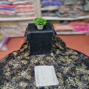 Formal New Collections Somalian Black Fransawi Dirac Chiffon <b>Fabric</b> Jacquard Plain Gold Stone Work Anti-Static Wedding Dress - Product Image 1